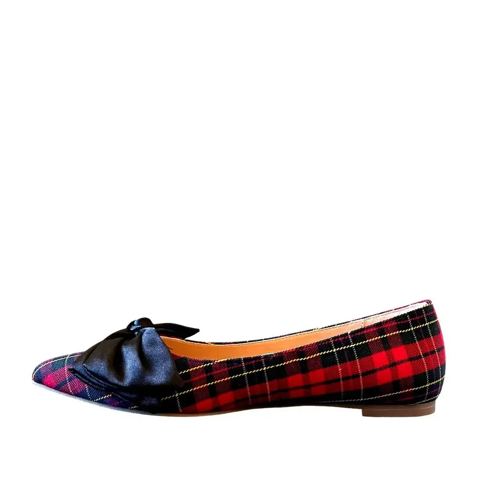 Jack Rogers Debra Bow Ballet Flats Red Plaid Pointed Toe Women's US 8 NEW